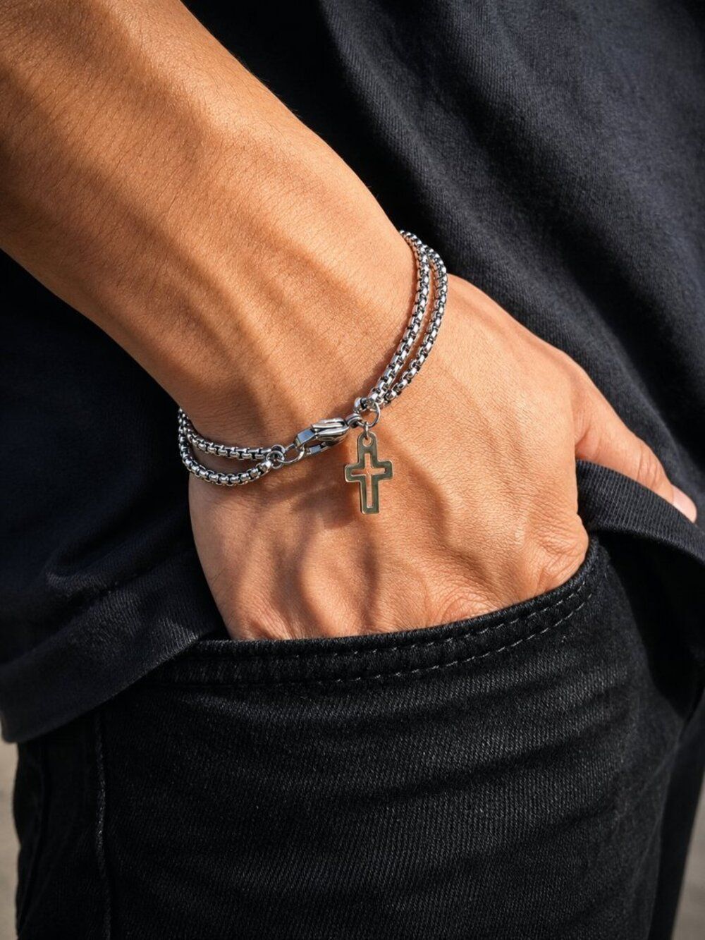Double Rolo Cross Bracelet